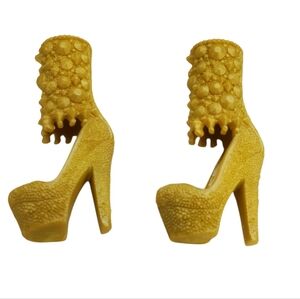 Barbie Doll Shoes Gold Shimmer Yellow Heels